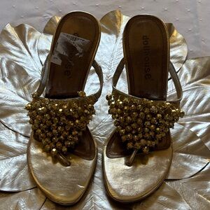 Dollhouse Gold Beaded Toe-Post Slide Sandals